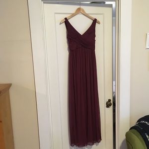 Long Mesh Dress with Cowl Back Detail Wine Size 2